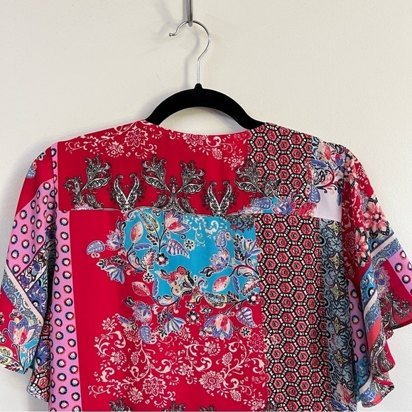 Chicos Patchwork Peplum Flutter Sleeve Top - Picture 10 of 13